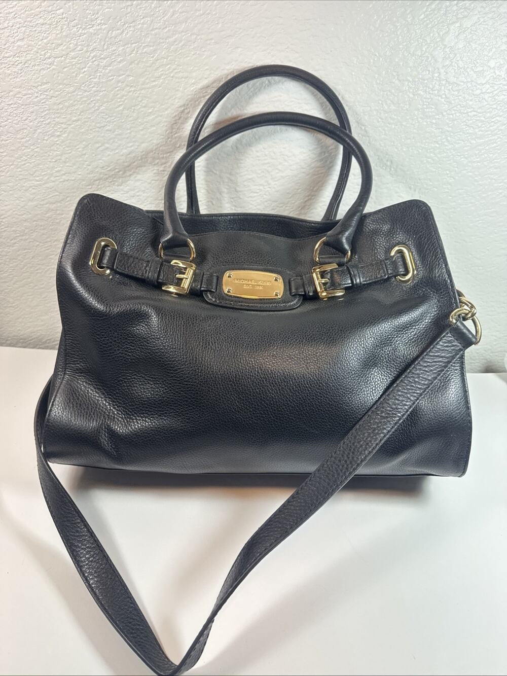 Michael Kors Hamilton Large EW Tote BLACK Pebble Leather Handbag